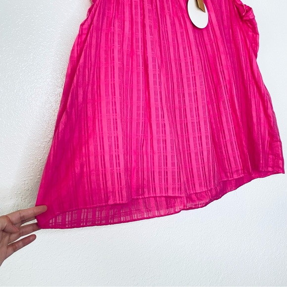 Umgee NEW Pink Lattice Plaid Flutter Sleeve Boho Flare Top Small - Picture 8 of 8